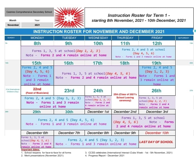 CCSS' School Roster for November and December 2021